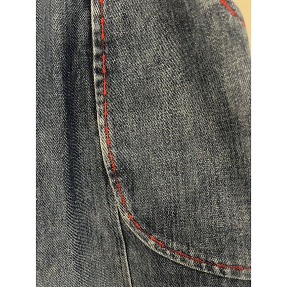 Vtg Handmade 70s Small Med blue Jean denim Wrap Skirt Pockets Bandana Patchwork - Picture 3 of 8